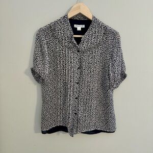 Pendleton Pintuck Silk Abstract Button Up Down Blouse Black White Women’s 12